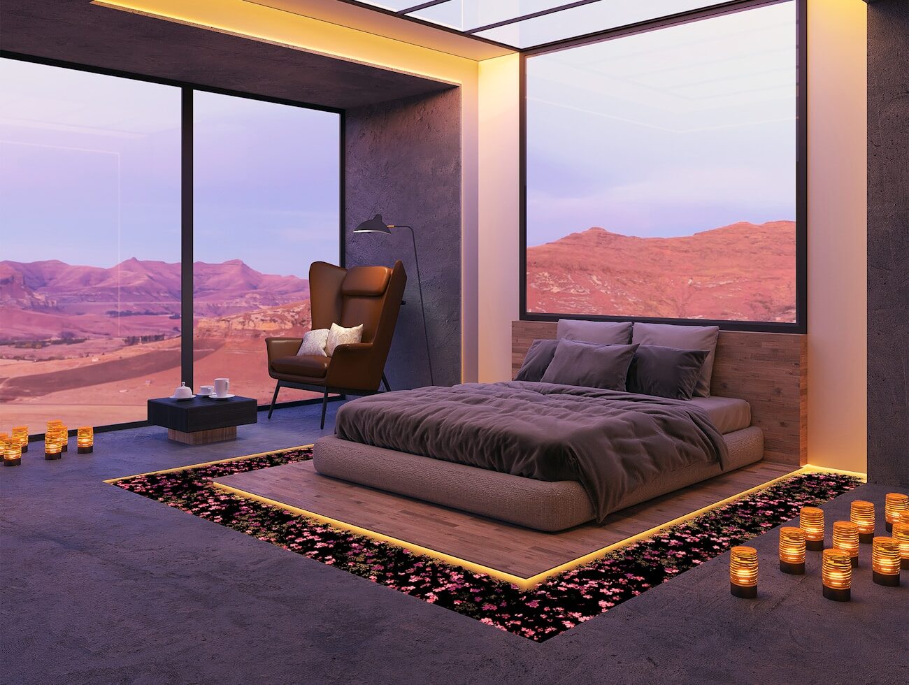 The Oasis Suite beside the spring at dusk