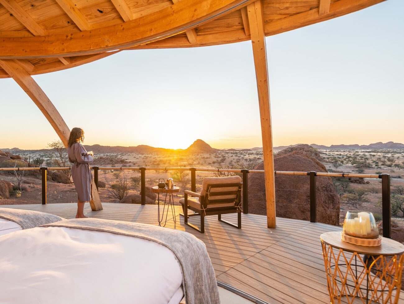 A tented suite with a private deck onto the dunes