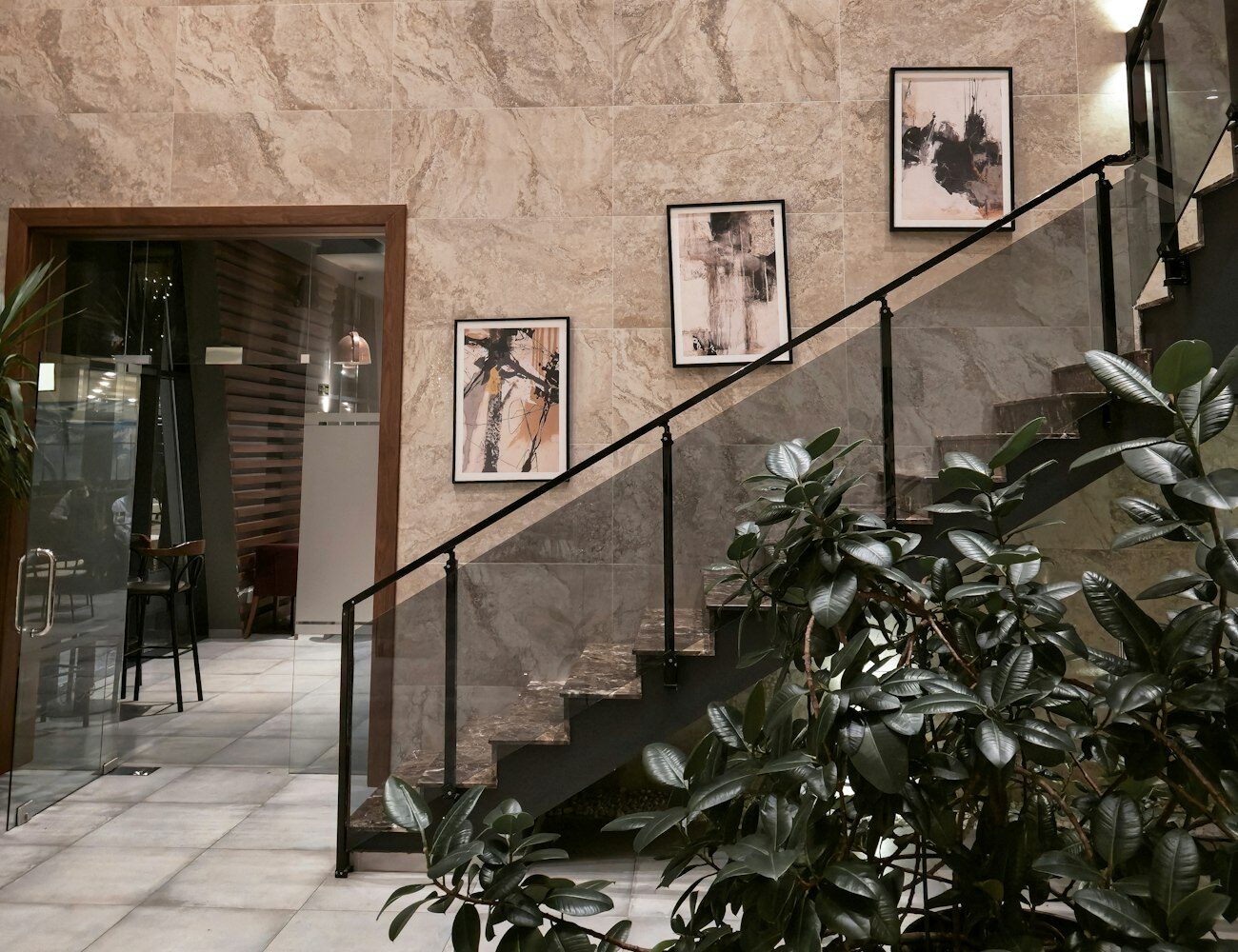 The stone and marble interior of the Maqam office